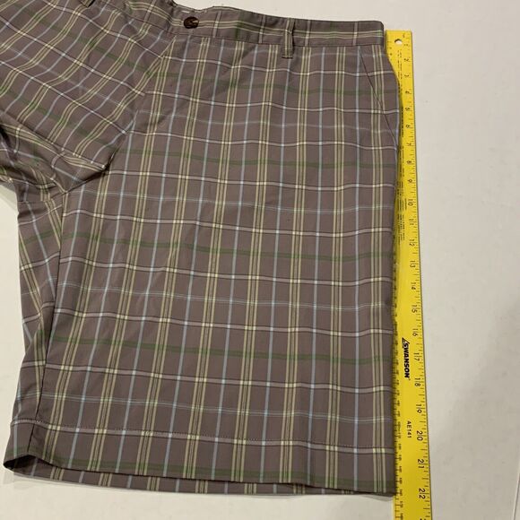 Adidas Men Chino Golf Flat Front Beiwn Multicolor Plaid‎ Athletic Shorts Size 38 - Picture 9 of 9